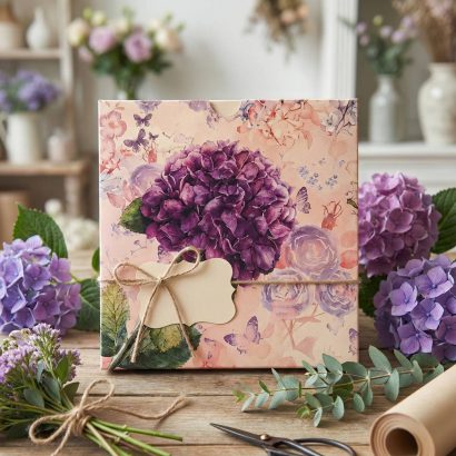 Жіночий конверт для грошей листівка фіолетові гортензії