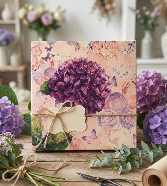 Жіночий конверт для грошей листівка фіолетові гортензії