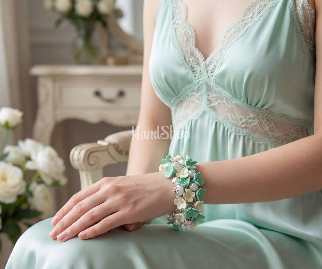 Квітковий браслет з пишною композицією полімерна глина Квітковий браслет з пишною композицією полімерна глина