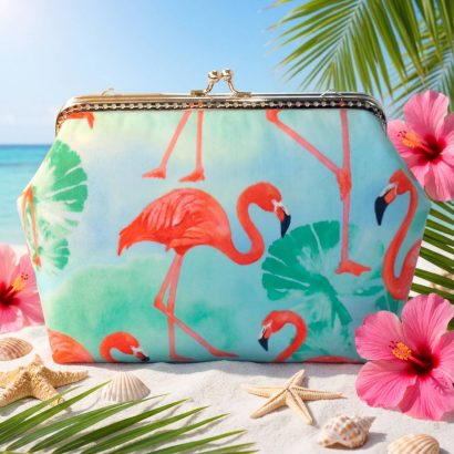 Косметичка на фермуарі рожеві фламінго тканина велика