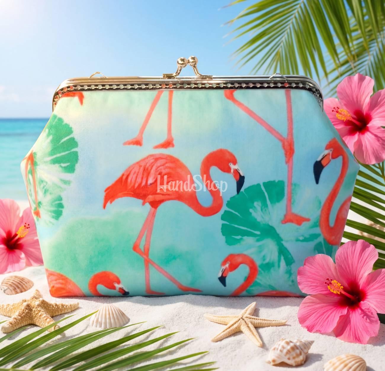 Косметичка на фермуарі рожеві фламінго тканина велика Косметичка на фермуарі рожеві фламінго тканина велика
