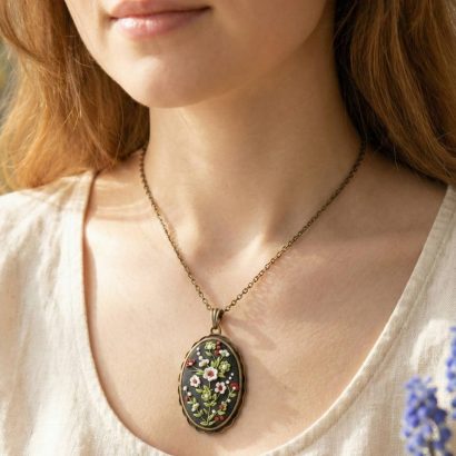 Жіночий кулон овал квіти філігрань полімерна глина
