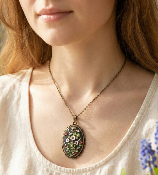Жіночий кулон овал квіти філігрань полімерна глина