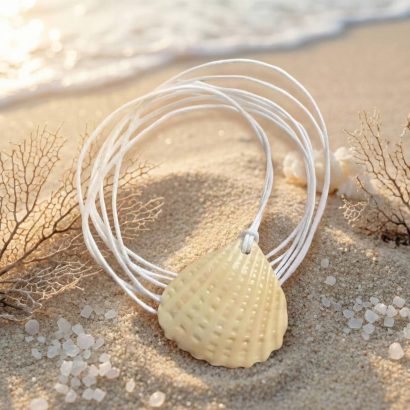 Жіночий літній кулон морська мушля на вощеному шнурі