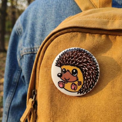 wooden hedgehog brooch