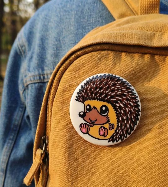 wooden hedgehog brooch