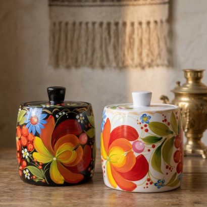 Дерев'яна пара сільнички петриківський розпис, 2 шт