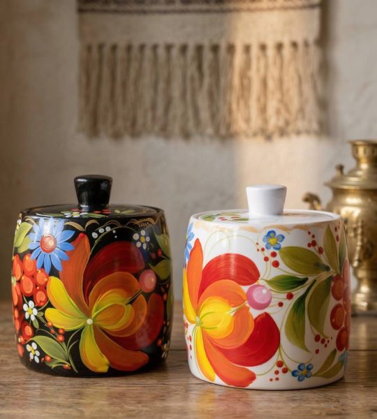 Дерев'яна пара сільнички петриківський розпис, 2 шт