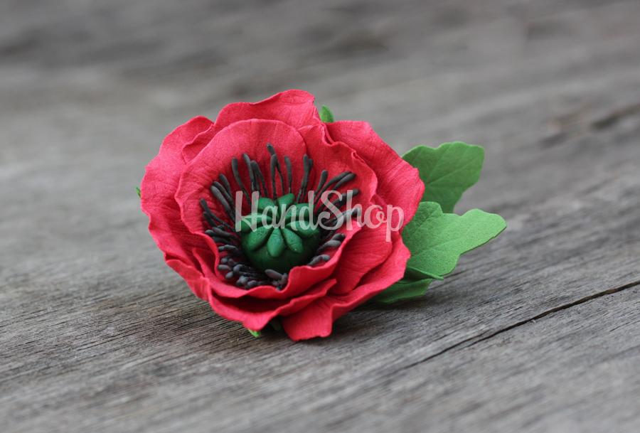 Зажим/брошка цветы из фоамирана красные маки Зажим/брошка цветы из фоамирана красные маки